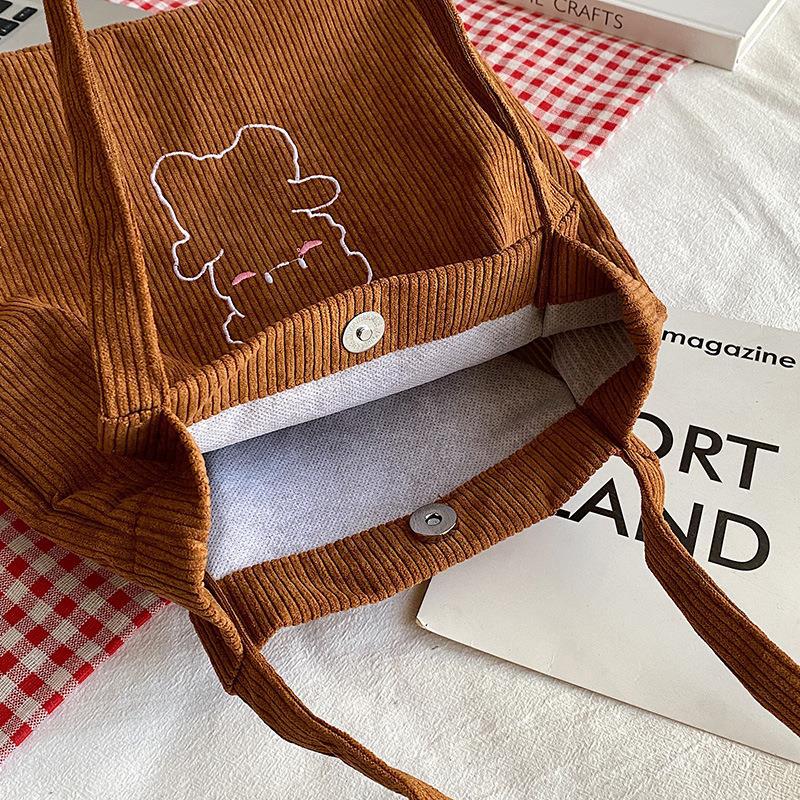 Volesar Cartoon Embroidered Corduroy Shoulder Bag